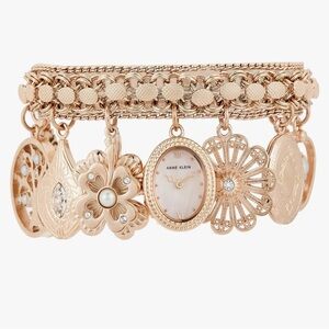 Anne Klein Rose Gold Charm Bracelet Watch